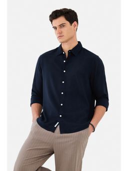 Snitch - Men Navy Blue Solid Full Sleeves Regular Shirt