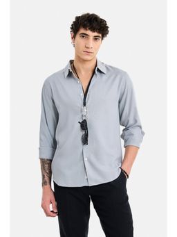 Snitch - Men Light Grey Solid Full Sleeves Regular Shirt