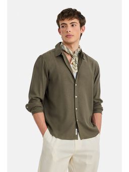 Snitch - Men Olive Solid Full Sleeves Regular Shirt