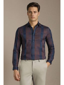 Louis Philippe - Men Navy Blue-Brown Checks Full Sleeves Shirt