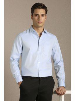 Louis Philippe - Men Light Blue Textured Full Sleeves Formal Shirt