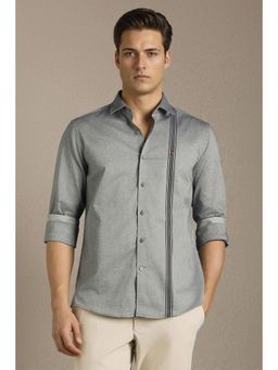 Louis Philippe - Men Grey Textured Full Sleeves Casual Shirt