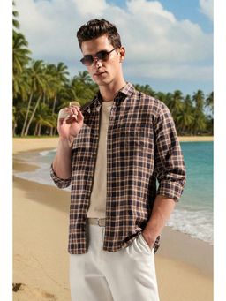 Louis Philippe - Men Premium Brown Checks Summer Casual Shirt