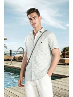 Louis Philippe - Men Grey Textured Half Sleeves Summer Casual Shirt