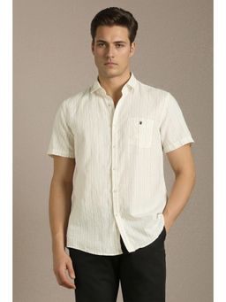 Louis Philippe - Men Off White Stripes Half Sleeves Casual Shirt