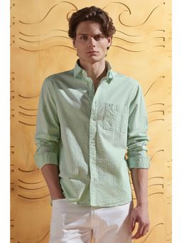 Peter England - Men Green Relaxed Fit Textured Full Sleeves Casual Shirt