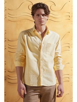 Peter England - Men Yellow Textured Full Sleeves Casual Shirt