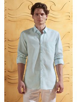 Peter England - Men Light Blue Slim Fit Floral Printed Full Sleeves Shirt