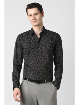 Peter England - Men Black Slim Fit Printed Full Sleeves Formal Shirt