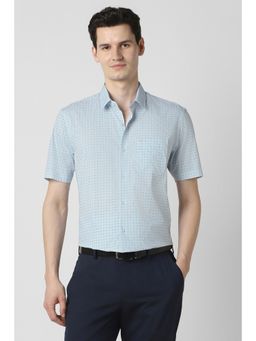 Peter England - Men Light Blue Printed Half Sleeves Formal Shirt