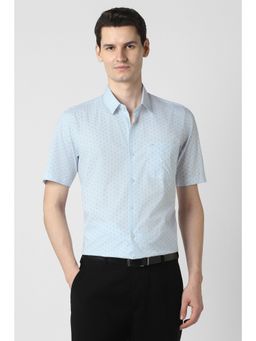 Peter England - Men Light Blue Printed Half Sleeves Formal Shirt