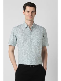 Peter England - Men Teal Floral Printed Half Sleeves Shirt