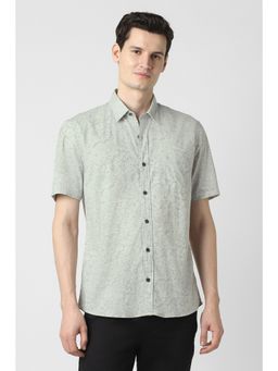 Peter England - Men Green Slim Fit Floral Printed Half Sleeves Casual Shirt