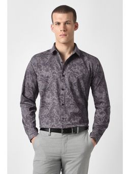 Van Heusen - Men Grey Paisley Printed Full Sleeves Party Shirt