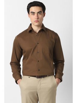 Van Heusen - Men Brown Solid Full Sleeves Shirt