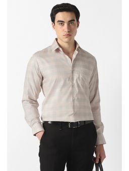 Van Heusen - Men Peach Checks Full Sleeves Formal Shirt
