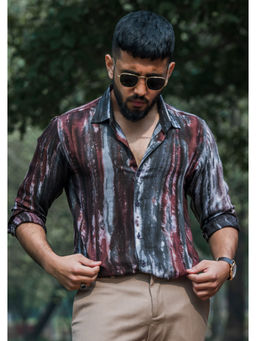JAVINISHKA - Brown and Grey Slim Fit Premium Tie Dye Rayon Shirt