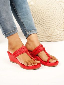 The Madras Trunk - Red Synthetic Casual Women Heels