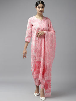 Bhayli - Traditional Jaal Print Cotton Kurta with Pants and Dupatta (Set of 3)