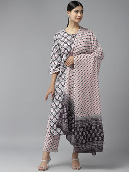 Bhayli - Ikat Print Cotton Kurta with Pants and Dupatta (Set of 3)