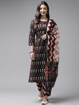 Bhayli - Ikat Print Cotton Kurta with Pants and Dupatta (Set of 3)