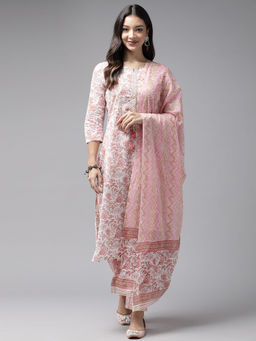 Bhayli - Floral Jaal Print Cotton Kurta with Pants and Dupatta (Set of 3)