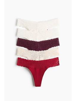 H&M - Women Multi-Color 5-Pack Lace Thong Briefs