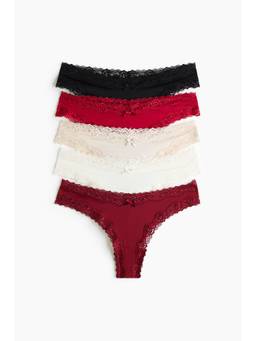 H&M - Women Multi-Color 5-Pack Microfibre And Lace Brazilian Briefs