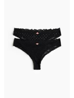 H&M - Women Black 2-Pack Lace Brazilian Briefs