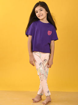 ANTHRILO - Summer Time Purple Unicorn Star Leggings & T-Shirt - Purple (Set of 2)
