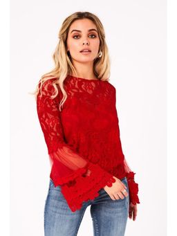 Girls on Film - Levine Red Fluted Sleeve Top