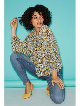Girls on Film - Vibe Blue Floral-print Gold-fleck Top