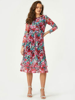 Little Mistress - Alora Floral-Print Lace Frill Midi Dress