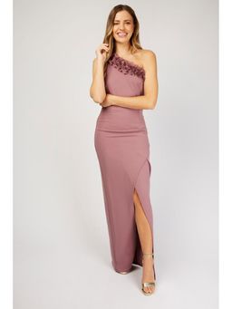Little Mistress - Mauve One-Shoulder Corsage Bridesmaid Maxi Dress