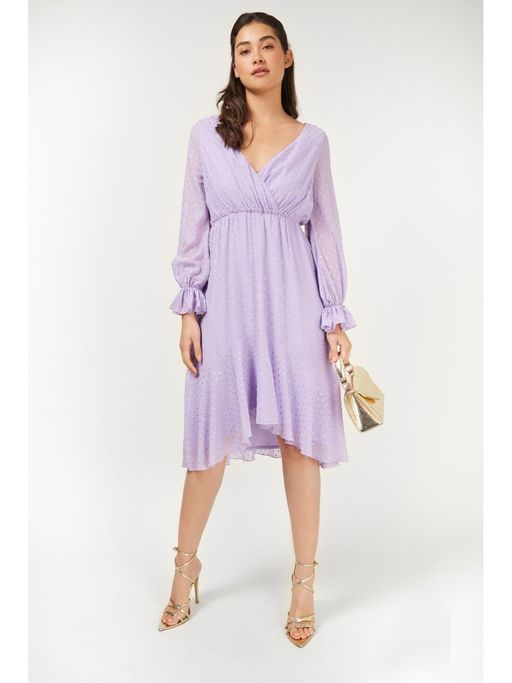 little mistress purple dress Lilac Gold Polka Dot Midi Dress