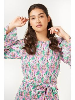 Little Mistress - Mendes Floral Print Angel Sleeve Shift Midi Dress With Belt