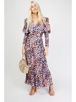 Little Mistress - Templeton Multi Print Puff Shirred Sleeve Wrap Midaxi