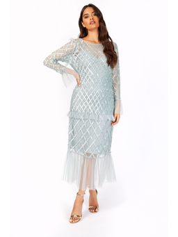 Little Mistress - Emilio Celestial Blue Embellished Frill Shift Midaxi