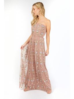 Little Mistress - Palermo Violet Ice Embroidered Frill Maxi Dress