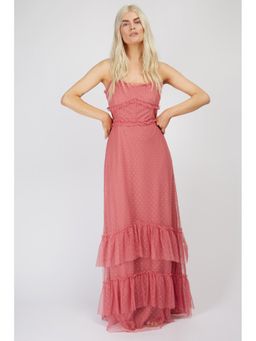 Little Mistress - Romana Orchid Smoke Cross Mesh And Frill Maxi Dress