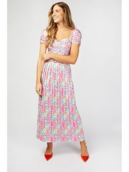 Little Mistress - Jackson Spot Print Pleated Belted Maxi Dress