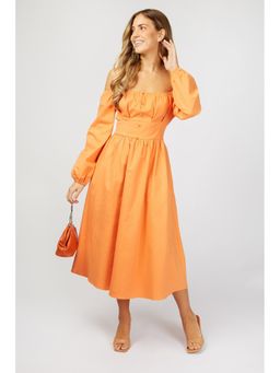 Little Mistress - Wilson Orange Denim Bardot Midi Dress