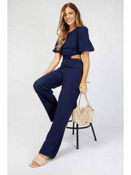 Little Mistress - Tempest Navy Tie Back Cut Out Jumpsuit