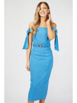 Little Mistress - Alain Cornflower Tie Sleeve Belted Midi Dress