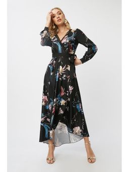 Little Mistress - Laurel Black Floral-print Maxi Wrap Dress