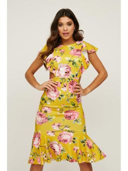 Little Mistress - Willow Mustard Floral-print Cut-out Midi Dress
