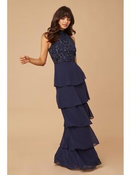Little Mistress - Bridesmaid Lila Navy Sequin Tiered Hem Maxi Dress