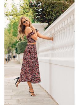 Little Mistress - By Vogue Williams Printed Pleated Midi Skirt