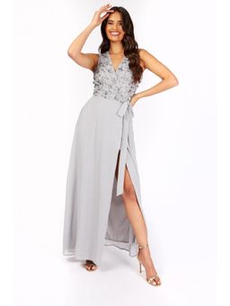 Little Mistress - Jordan Grey Embellished Wrap Maxi Dress