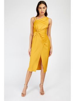 Little Mistress - Mustard Satin Asymmetric Midi Dress